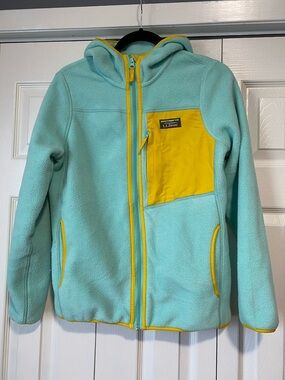 L.L. Bean Aqua Fleece Zippered Hoodie with Yellow Chest Pocket Size S